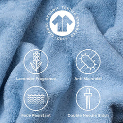 Feather & Spun Organic Cotton Bath Towel 650 Gsm | Lavender Fragrance Gots Certified Anti Microbial Fade Resistant Double Needle Stitch Towel (Skywave Blue)