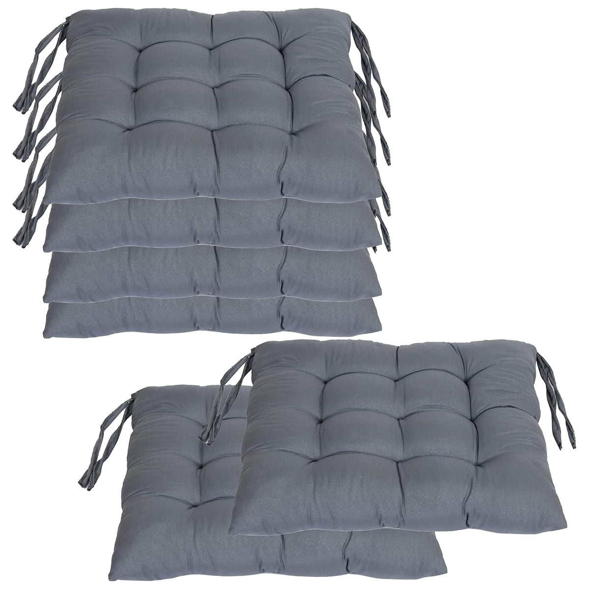 Chair Cushion Pad, Soft & Comfortable Sitting, Chair Pad - Grey | Microfiber Square Chair Pad With Ties | Chair Seat Cushion For Office, Home | Furniture Cushion, Washable - Pack Of 6
