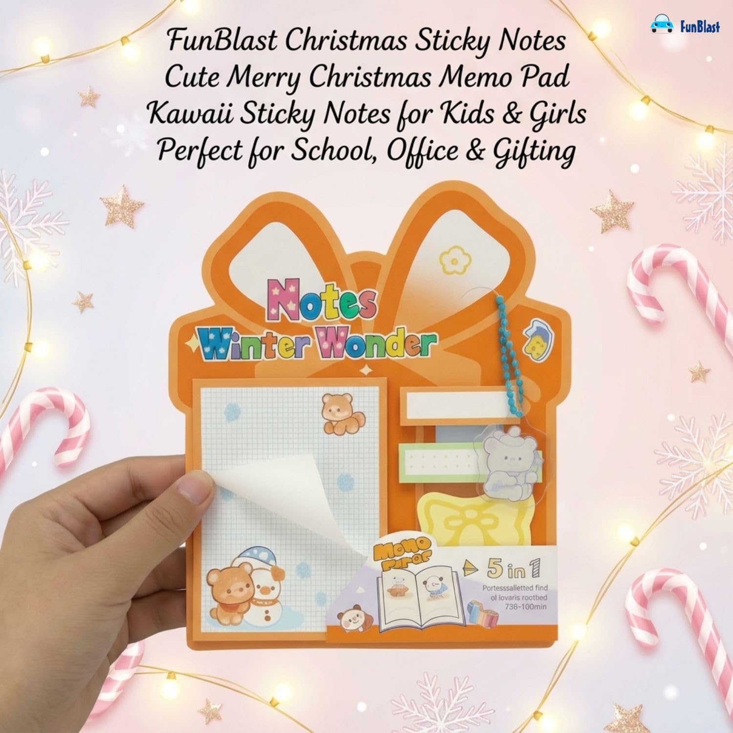 Christmas Sticky Notes - 30 Small Sticky, 30 Medium Sticky | Stationery Gift For Student - Orange