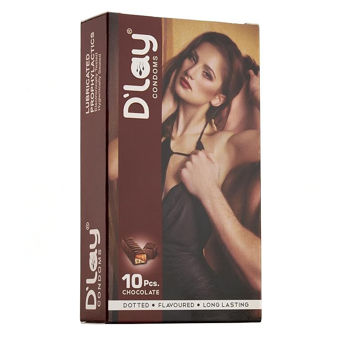 D'lay Dotted Real Feel For Men Ultra Soft, Long Lasted, Lubricated Chocolate Condoms 10 (Pack Of 1)