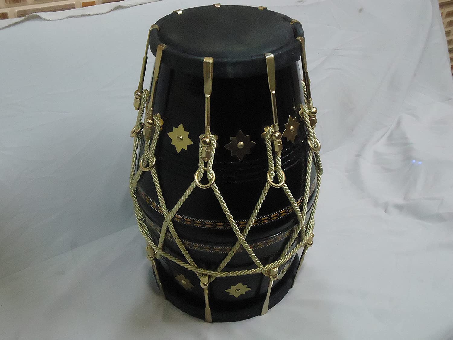 Hand Made Indian Shesham Wood Dholak Drum With Bag - Black & Golden | Perfectly Symmetric Round Dholak - Dholak For Festival, Wedding, Satsang | Very Easy To Tune