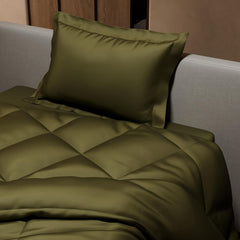 Single Bedsheet + Comforter With 1 Pillow Covers - 60 X 90 Inches, Olive | Ideal For Gift Special Occasions | Perfect Romantic Bedsheet For Couples