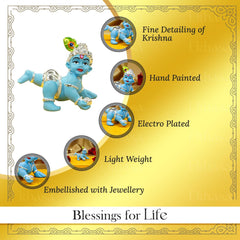 Blue Bal Gopal Murti, Laddu Gopal, Baby Krishna, Resin, Blue, Idol - Size 6.5 Cm, Shree Krishna Idols Gift For House Warming Ceremony, Thakur Ji, Occasions & Festivals, Statue
