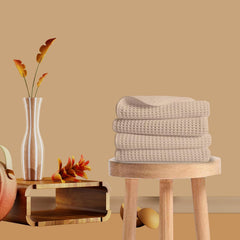 Enchant Home Pure Cotton Waffle Towel 500 Gsm | Lightweight Anti-Microbial & Water Absorbent Soft Touch Quick Drying Hand Towels | Beige (Pack Of 4)