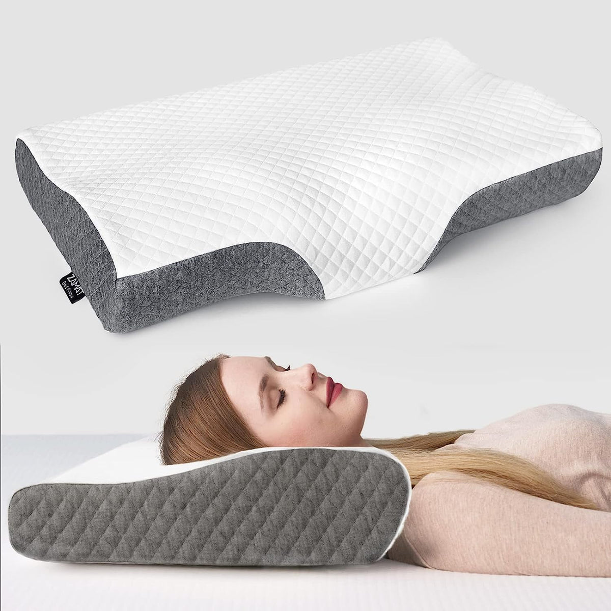 Memory Foam Pillow, Ergonomic Cervical Pillow, Neck Support, Sado Dark Grey & White | Contour Cervical Orthopedic Supports Neck Pain & Shoulder Pain For Sleeping, Adjustable Pillow