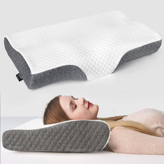Memory Foam Pillow, Ergonomic Cervical Pillow, Neck Support, Sado Dark Grey & White | Contour Cervical Orthopedic Supports Neck Pain & Shoulder Pain For Sleeping, Adjustable Pillow