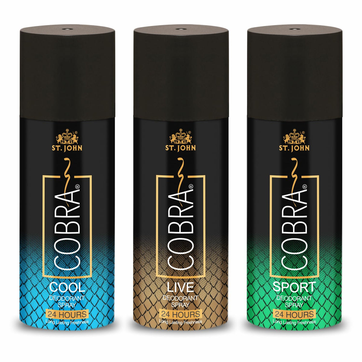 St. John Cobra Cool, Live & Sports Body Deodorants 450ml 15.2 Fl.oz. Pack Of 3 | 24 Hrs Long Lasting Fragrance Perfect Gift Set For Men & Women