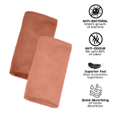Housse Microfiber Hand Towel 400 Gsm | Premium Quality Towels Ultra Absorbent & Anti-Bacterial For Gym (Warm Beige & Rustic Chestnut) - Pack Of 2
