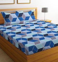 Pure Microfiber Double Bedsheets With 2 Regular Size Pillow Covers - 85 X 86 Inches, Blue & Grey | Double Bed Soft Breathable Wrinkle Free Sheets