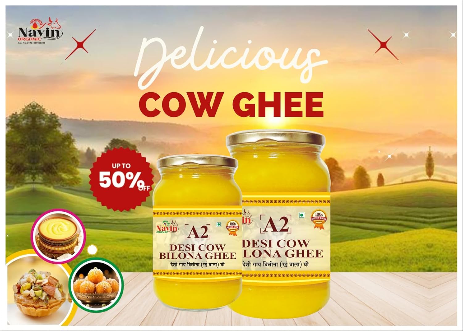 100% Natural A2 Desi Cow Bilona Ghee By Navin Organic | Rich In Nutrients & Delicious Healthy Desi Cow Ghee Good For Bones Health | (500ml) 16.9 Ounce | Jar Pack