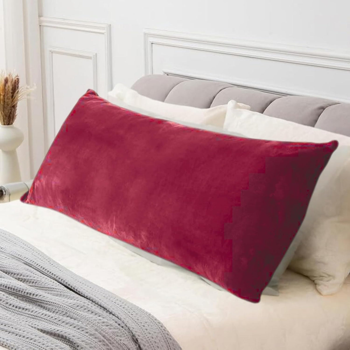 Full Body Pillow, Long Sleeping, For Side Sleeping Hugging, Cuddling, Maroon - 54 X 18 Inches | For Relaxing & Pregnancy Comfort, Velvet Pillow With Removable Cover, Adjustable Pillow