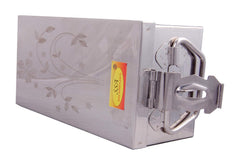 Stainless Steel Jewellery Box Bank Locker Safe Storage Cash Peti Bank Box Container 10.23 Inch, Printed Laser Design, Silver