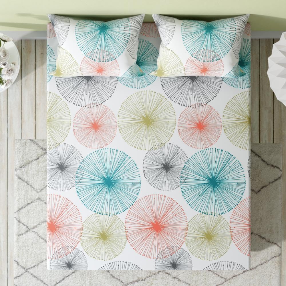 100% Cotton Double Bedsheet For Queen Size With 2 Pillow Covers 72 X 60 Inches, Multicolor | Durable & Long Lasting - All Around Elastic Fitted Sheet