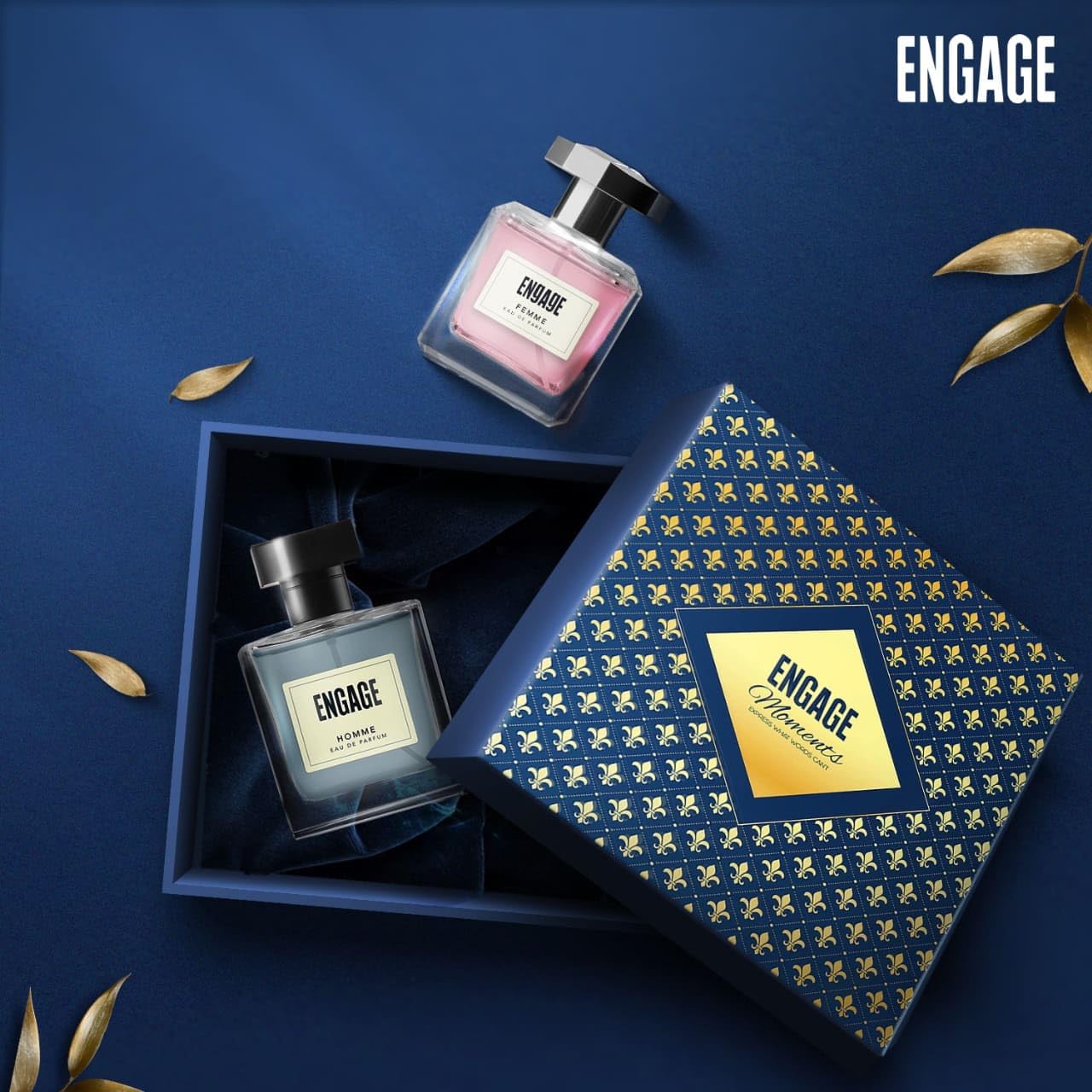 Engage Moments Luxury Homme & Femme Eau De Parfum Gift For Men & Women 100ml Each 3.4 Fl.oz. | Long Lasting Fragrance |  Ideal Wedding Gift , Anniversary Gift , Fresh & Floral