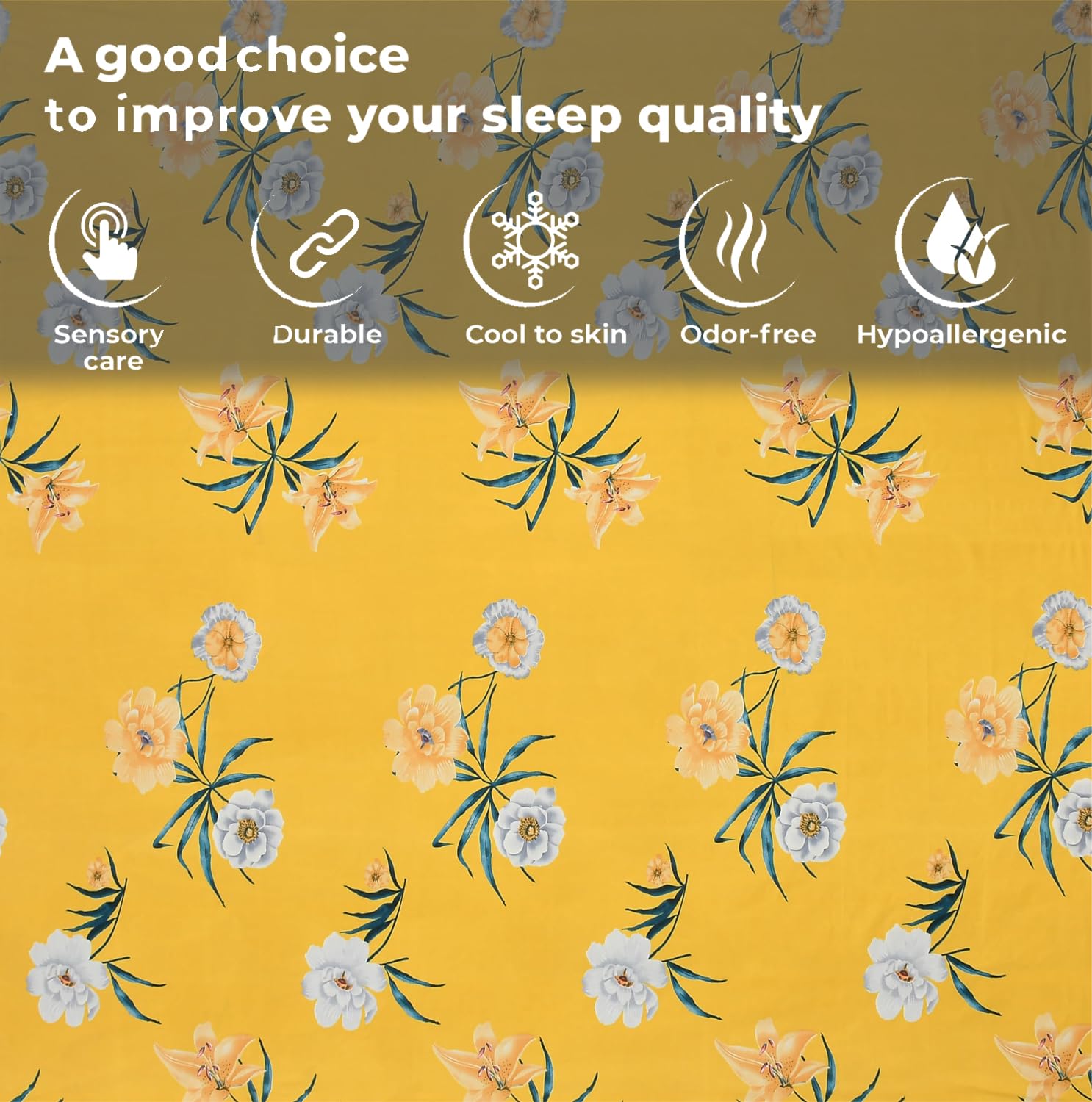 King Size Bedsheet With Two Pillow Cover (Size - 78 X 72 Inches, Yellow & White) | Elastic Fitted Floral Bedsheet | Best For Festival Gifting