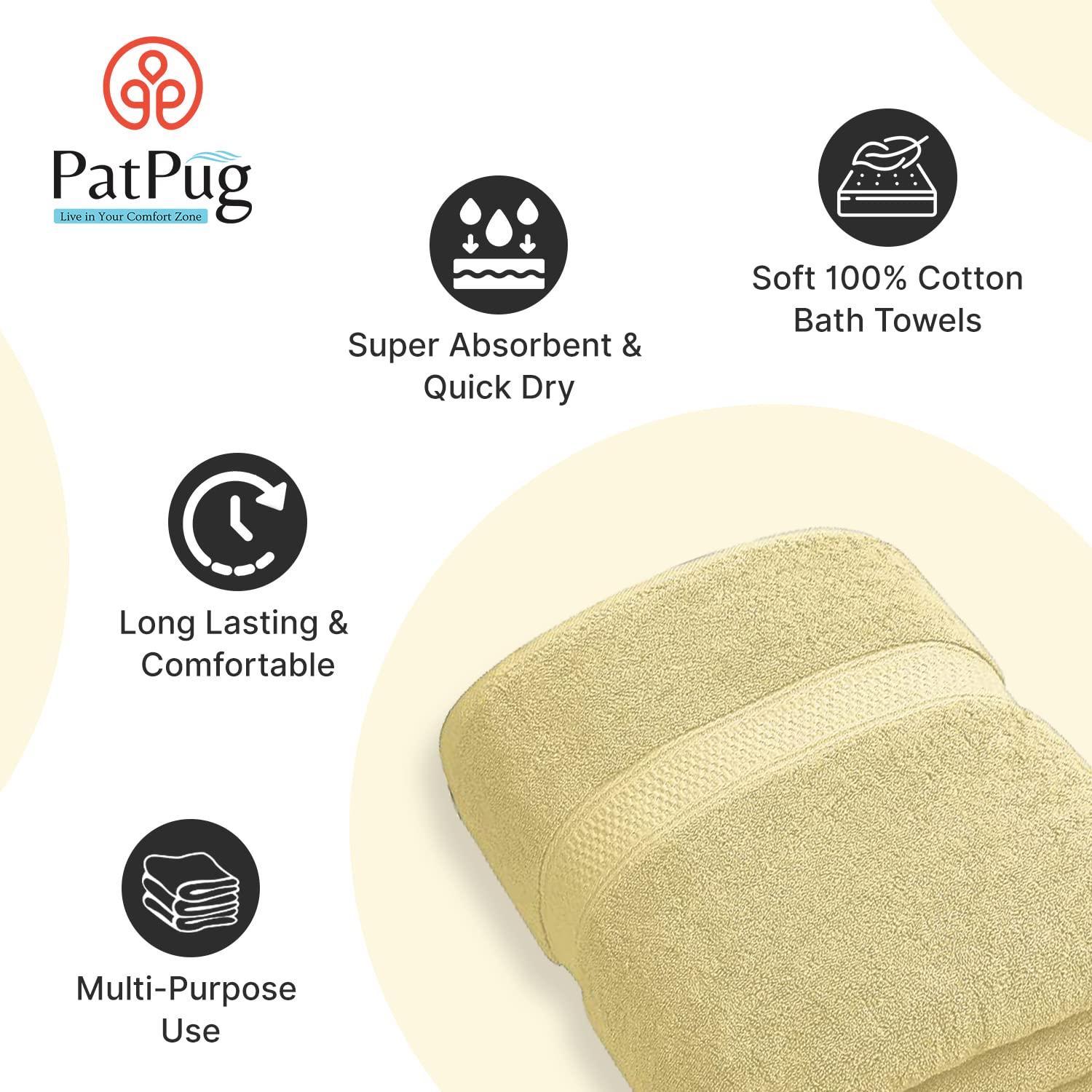 PatPug 100% Indian Ultra Soft Cotton 450 Gsm Bath Towel Large Bath Towel | Highly Absorbent Quick Drying Durable Towel For Men, Women & Kids (Ocean Blue & Sunray Yellow)