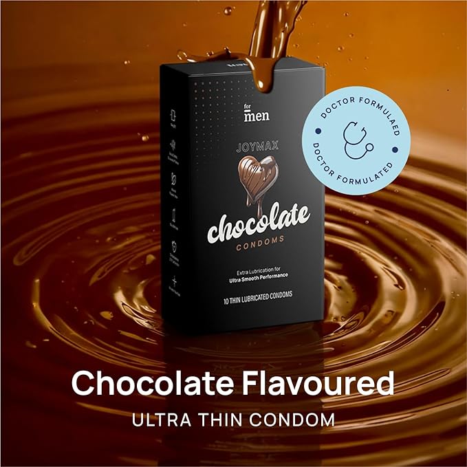 Joymax Chocolate Condoms For Men | Extra Smooth & Protection | Pack Of 10 With Disposal Pouches