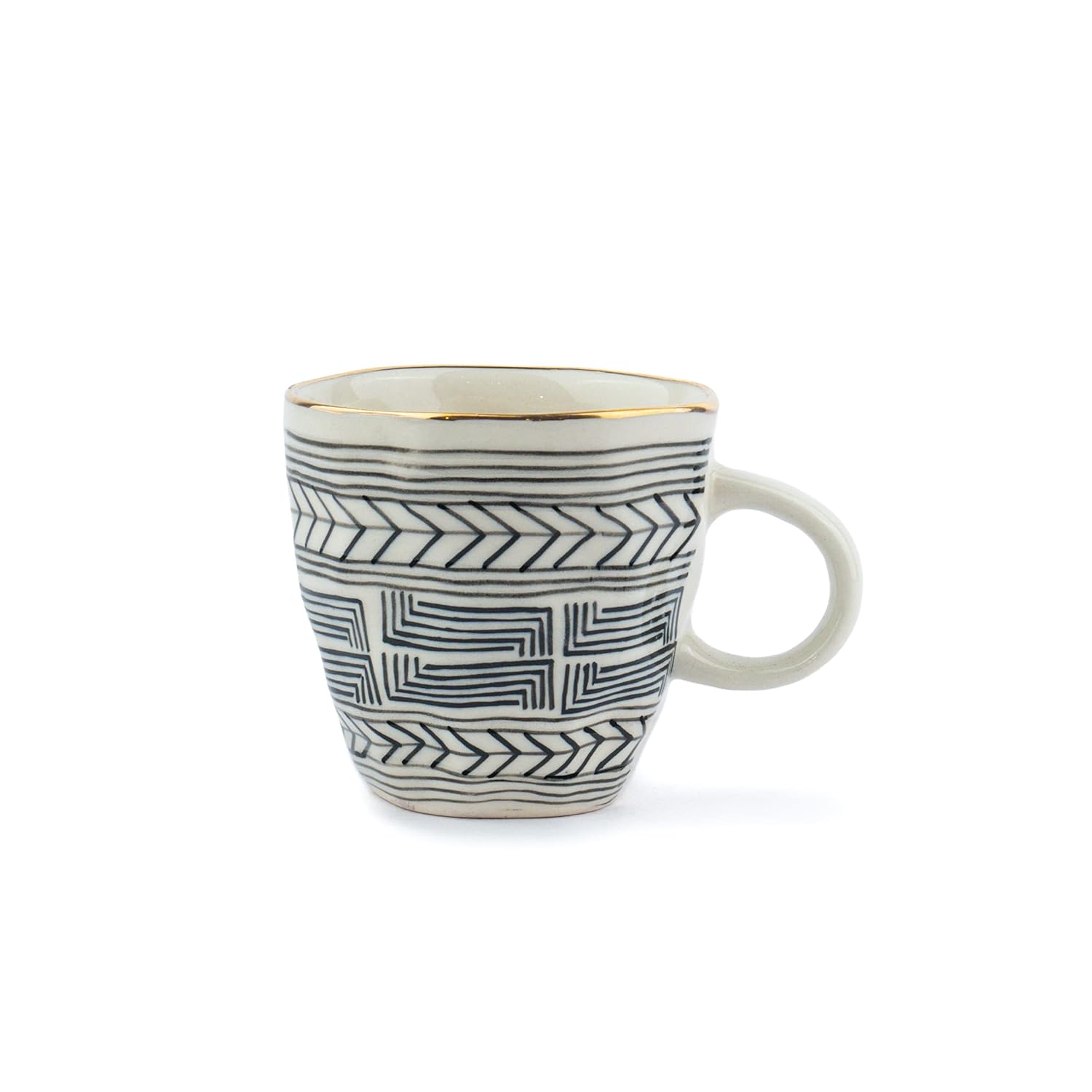 Hand Painted Ceramic Organic Coffee Cup Set Of 6 - 250ml Each, Off White | Medium Cup With Glossy Finish - Stoneware Coffee Cup Set | Ceramic Organic Cup - Microwave Safe & Dishwasher Safe