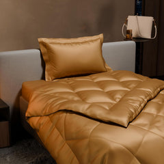 Single Bedsheet + Comforter With 1 Pillow Covers - 60 X 90 Inches, Gold | Ideal For Gift Special Occasions | Perfect Romantic Bedsheet For Couples