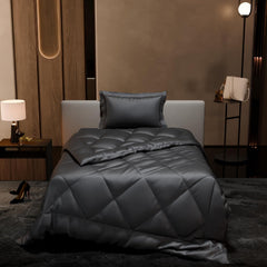 Single Bedsheet + Comforter With 1 Pillow Covers - 60 X 90 Inches, Dark Grey | Ideal For Gift Special Occasions | Perfect Romantic Bedsheet For Couples