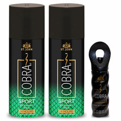 St. John Cobra Sports Deodorant Spray 300ml 10.1 Fl.oz. & Cobra Eau De Perfume 15ml 0.5 Fl.oz. | Perfect Gift Set For Husband & Wife | Long Lasting Fragrance