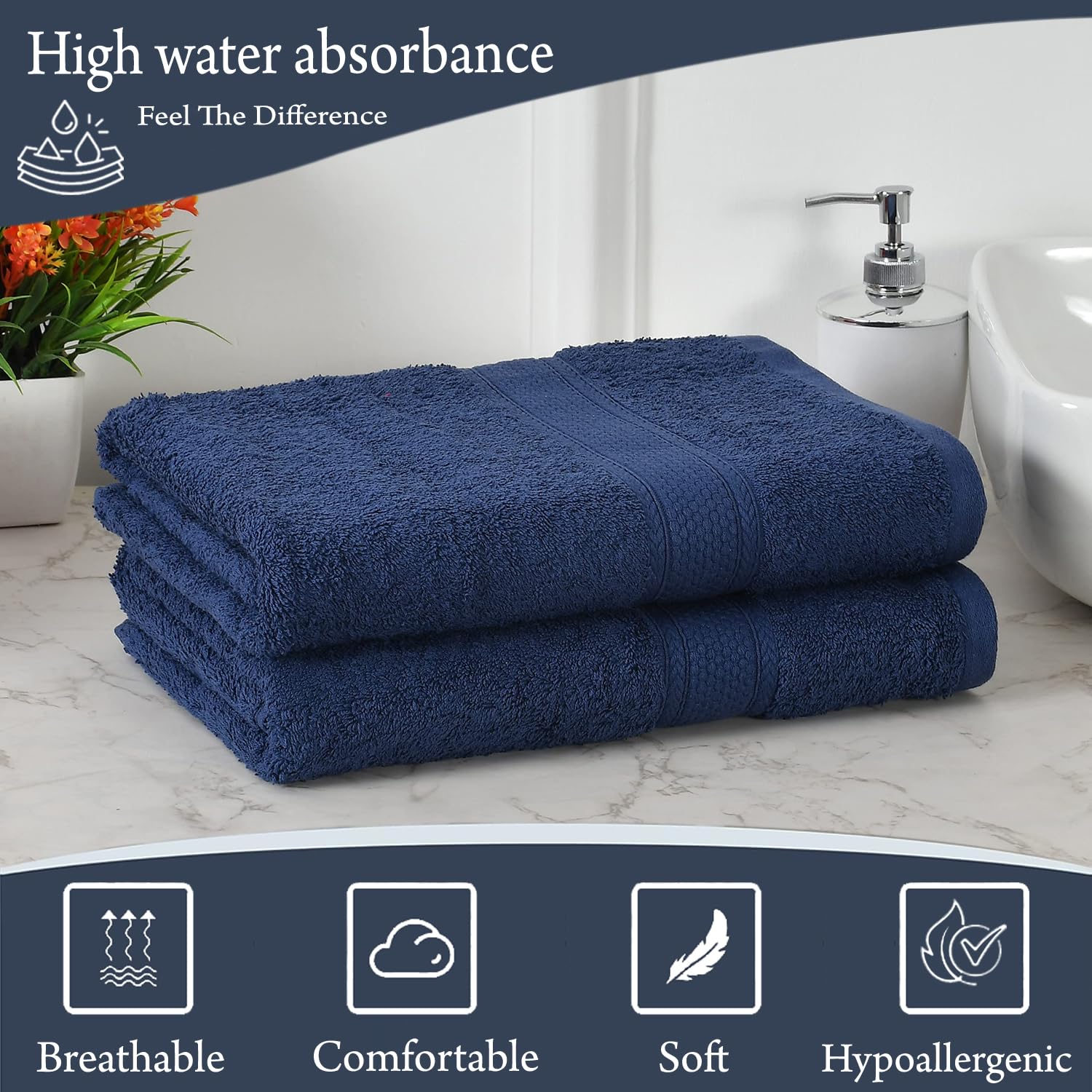 Fresh From Loom Luxury Edition Egyptian 100% Pure Cotton Bath Towel 1200 Gsm | High Water Heavy Soft Dual Stitched Bath Towel (Iris Blue) - 2 Pcs