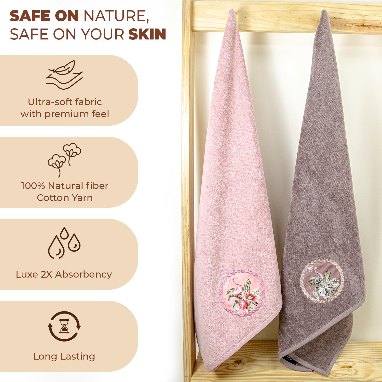 Akiko Home Prima Dream 100% Cotton Bath Towels 900 Gsm | Soft, Absorbent & Durable, Cotton Bath Towel | Pack Of 2 (Light Purple & Bluegrn)