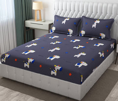 Wrinkle Free Soft Kids Double Bedsheets For King Size With 2 Pillow Cover | 90 X 95 Inches, Grey | Cartoon Printed Design | Child Bedroom Decor