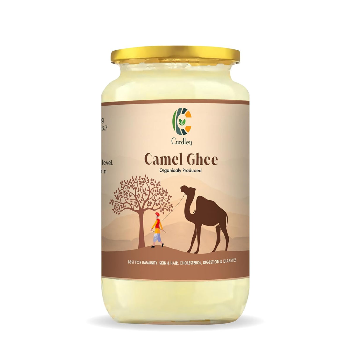 Organic Natural Camel Ghee By Curdley | Great Source Of Energy Healthy & Nutrients Camel Ghee Perfect For Diet | (250ml) 8.4 Ounce | Jar Pack
