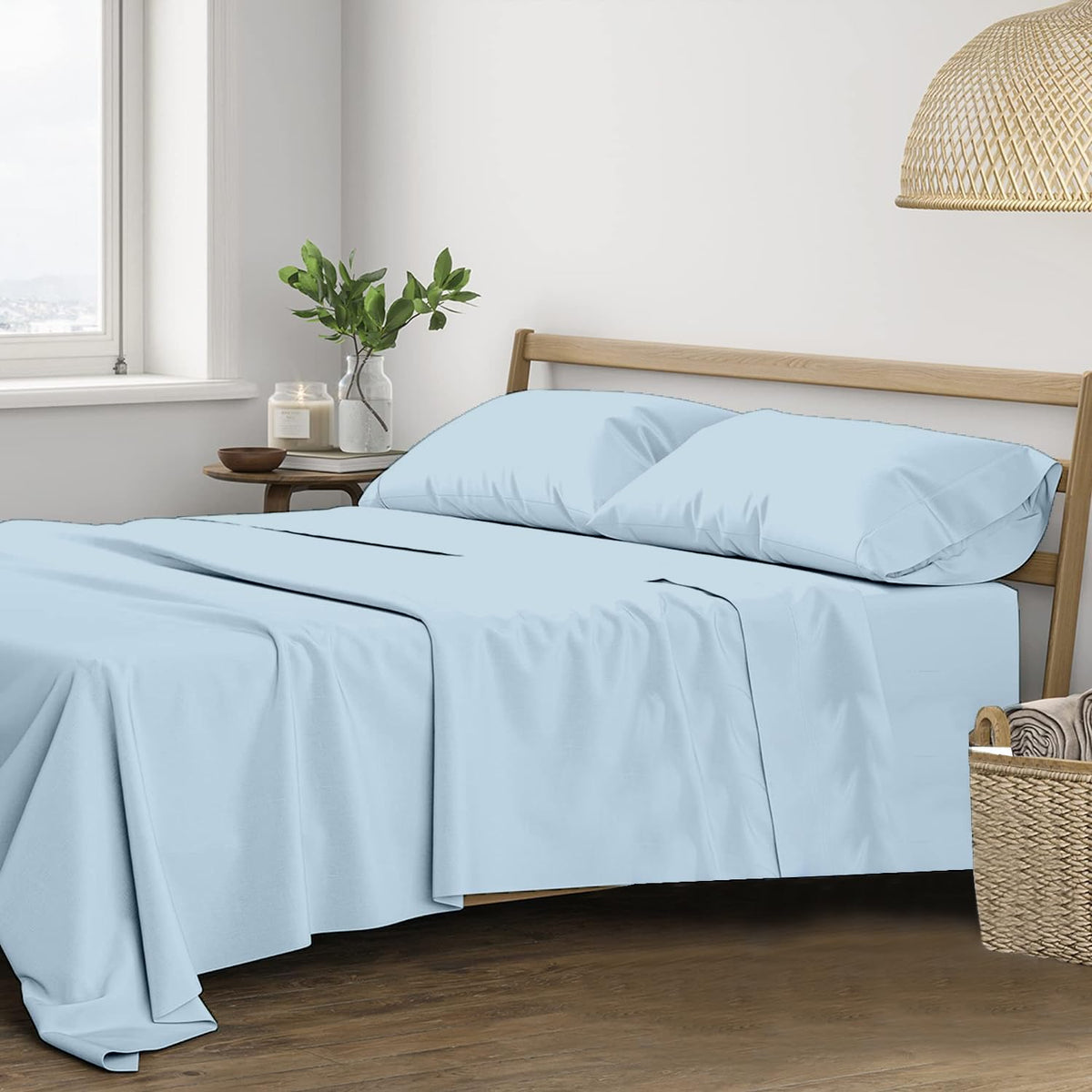 Plain Queen Size Double Bedsheet With 2 Pillow Covers (86 X 104 Inch, Sky Blue) | Breathable & Skin-Friendly | Ideal For Hotel, Guest House, Bedroom