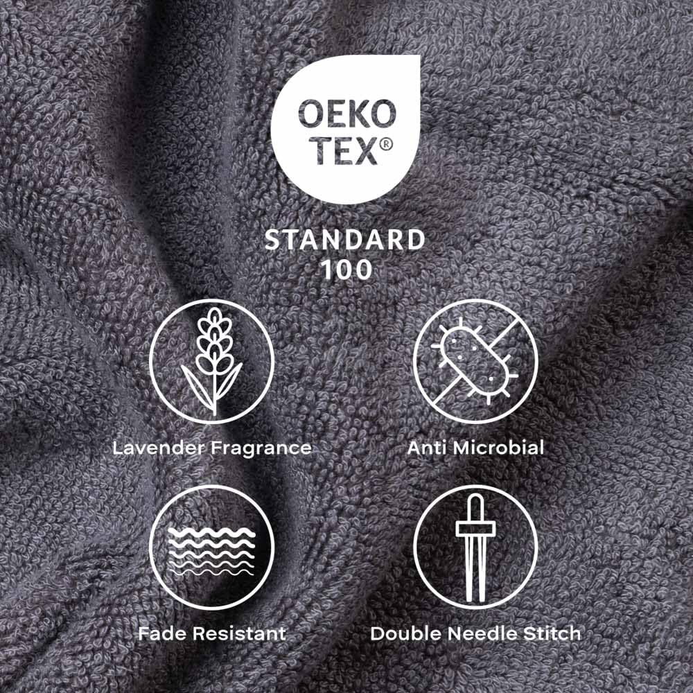 Feather & Spun Bamboo Lavender Fragrance Cotton Hand Towel 400 Gsm | Anti Microbial Fade Resistant Double Needle Stitch Hand Towel (Smoke Grey) - Pack Of 2