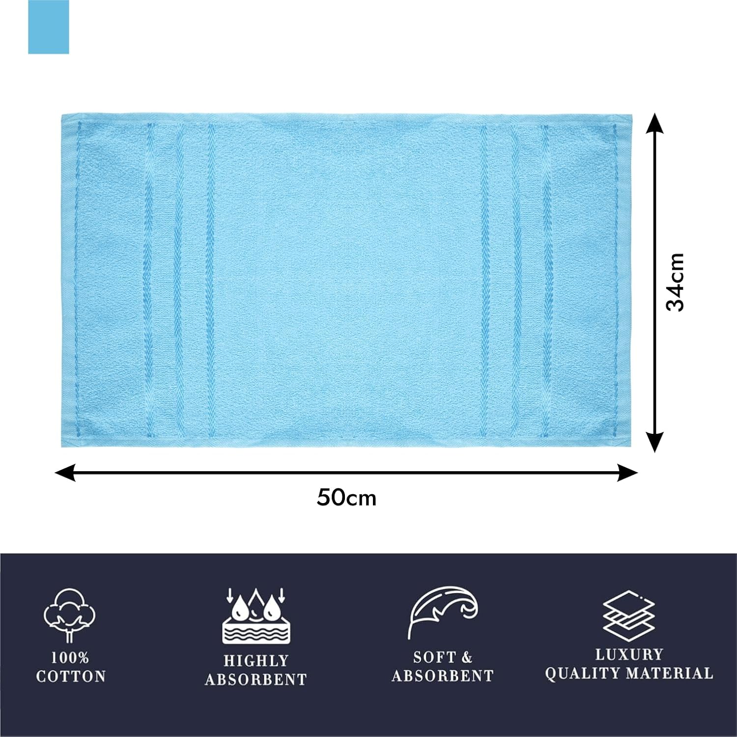 Heart Home Face Towel 600 Gsm | Facewash For Travel Workout Hand Towel | Lining Design Pack Of 3 (Blue)