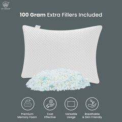 Memory Foam Pillow, Bed Pillow, White Checks Color - 16 X 24 Inch | Antimicrobial Cover, Portable, Cooling, Adjustable, Compressible, Removable Cover, Long-Lasting - 1 Piece