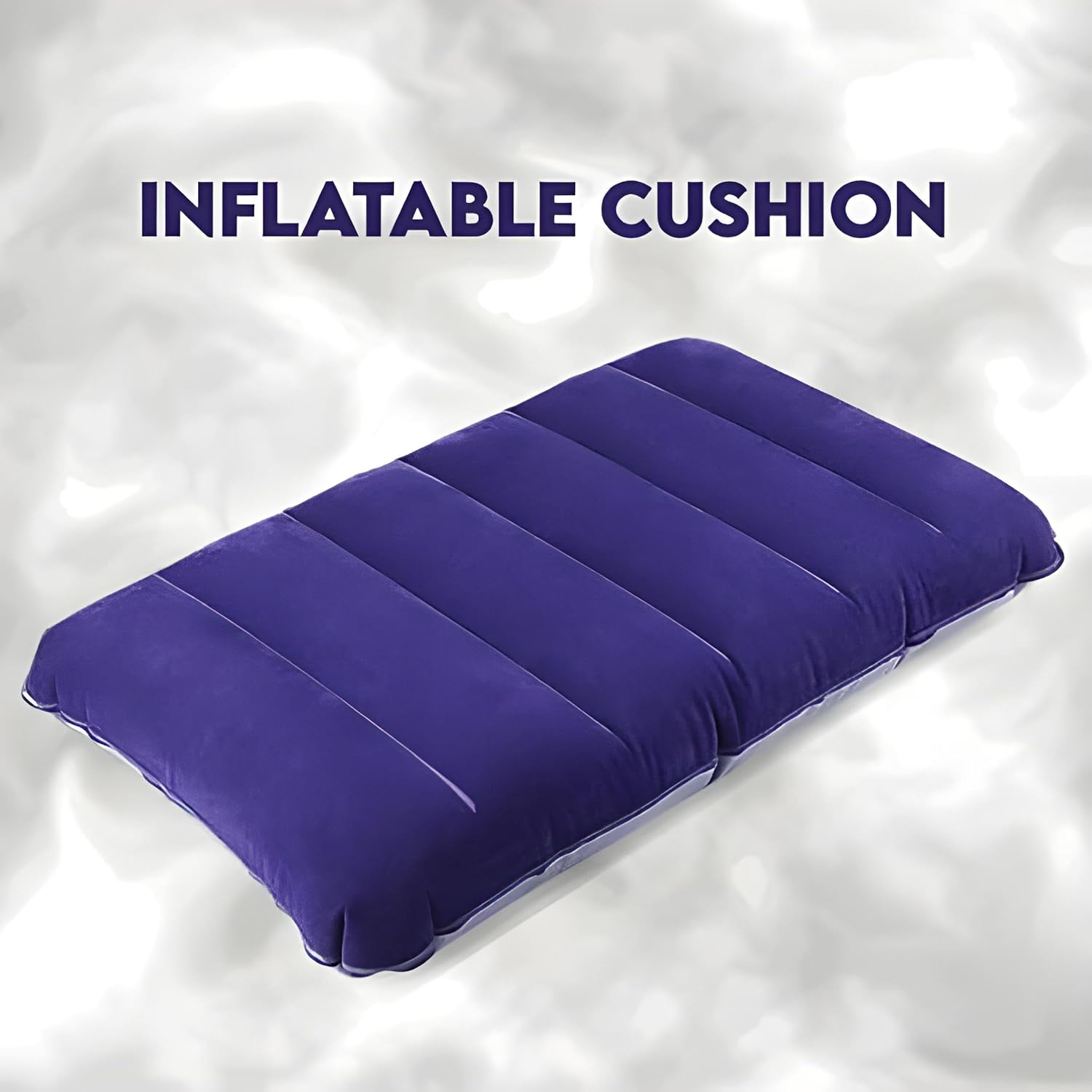 Air Pillow - Blue Soft Velvet Air Inflatable Neck Cushion For Travel, Car, Camping Pillow | Adjustable Foam Support, Portable Lightweight Comfort Rest, Tourist, Sleeping Support - Pack Of 1