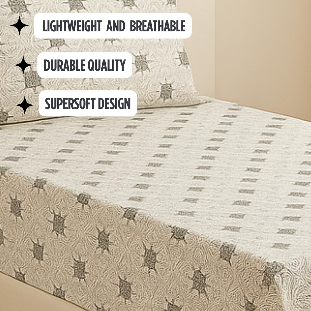 Bedsheet For Single Bed With 1 Pillow Cover - Size 90 X 60 Inches, White Grey | Soft Touch Cotton Fabric-Comfortable & Durable | Elegant Printed Bedding Set For Daily Use
