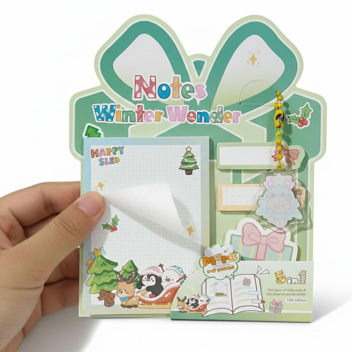Christmas Sticky Notes - 30 Small Sticky, 30 Medium Sticky | Stationery Gift For Student - Green