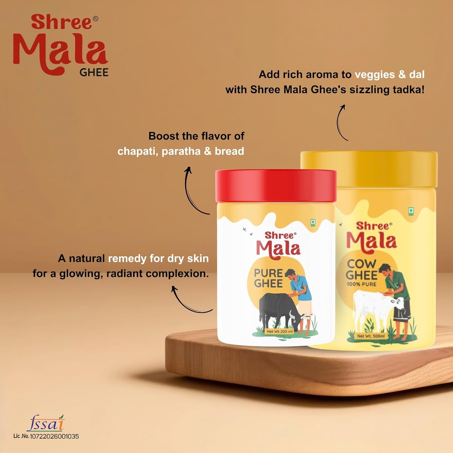 100% Pure Cow Ghee By Shreemala | Rich In Vitamins A, D, E & K Healthy Desi Ghee Good For Supports Overall Health | (500ml) 16.9 Ounce | Jar Pack