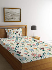 Jaipuri Single Bedsheet With 1 Pillow Cover - 42 X 75 X 8 Inches, Multicolor | Super Soft Premium Brushed Glace Cotton | Breathable & Wrinkle-Free | Elastic Fitted Bedsheet