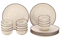 Handcrafted Ceramic Stoneware Dinner Set - Pack Of 18 Pcs, Beige Speckled | 6 Dinner Plates, 10.6 Inch Each + 12 Small Dinner Bowl, 170ml Each - Microwave & Dishwasher Safe | Crockery Set For Dining