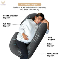 Full Body C Shape Pregnancy Pillow For Women, Maternity Pillow, Dark Grey | Pillow Gift For Pregnancy Sleeping, Premium Velvet Cover With Zip | Adjustable, Relieves Pain, Multipurpose