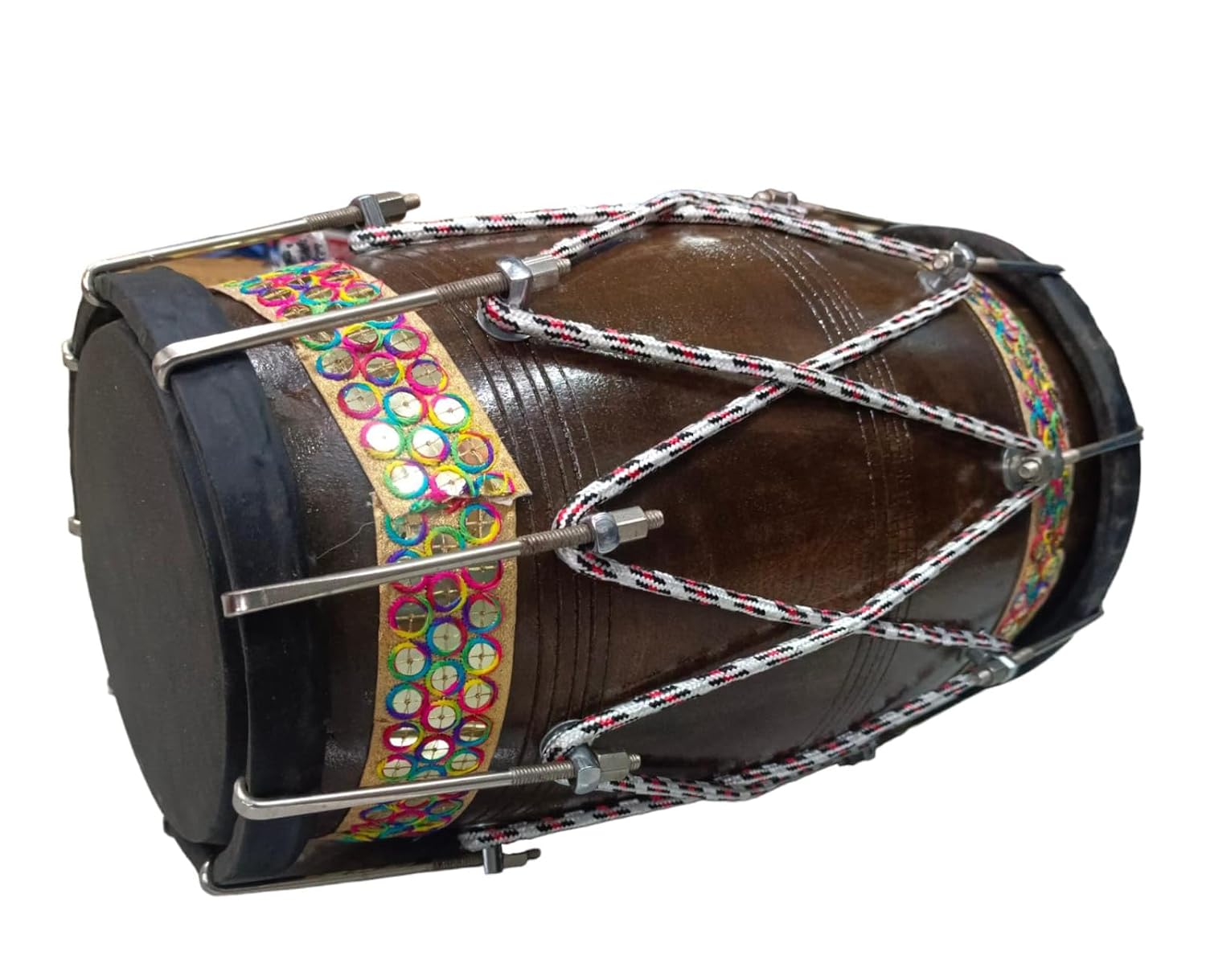 Professional Classical Dholak Nut & Bolt With Bag - Brown | Perfectly Symmetric Round Dholak - Dholak For Festival, Wedding, Satsang | Very Easy To Tune