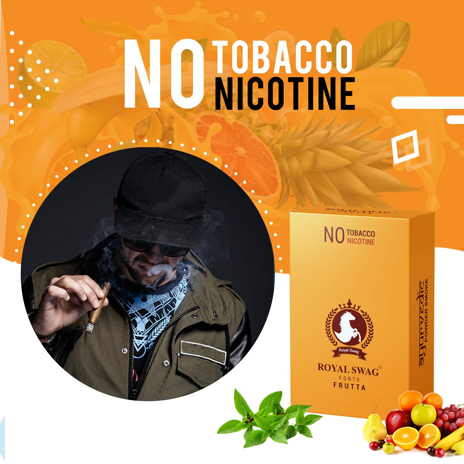 Royal Swag Ayurvedic Cigarette Nicotine And Tobacco Free Combo - 40 Stick With 100ml Shot (Frutta, Clove, Regular And Mint- Each 10)