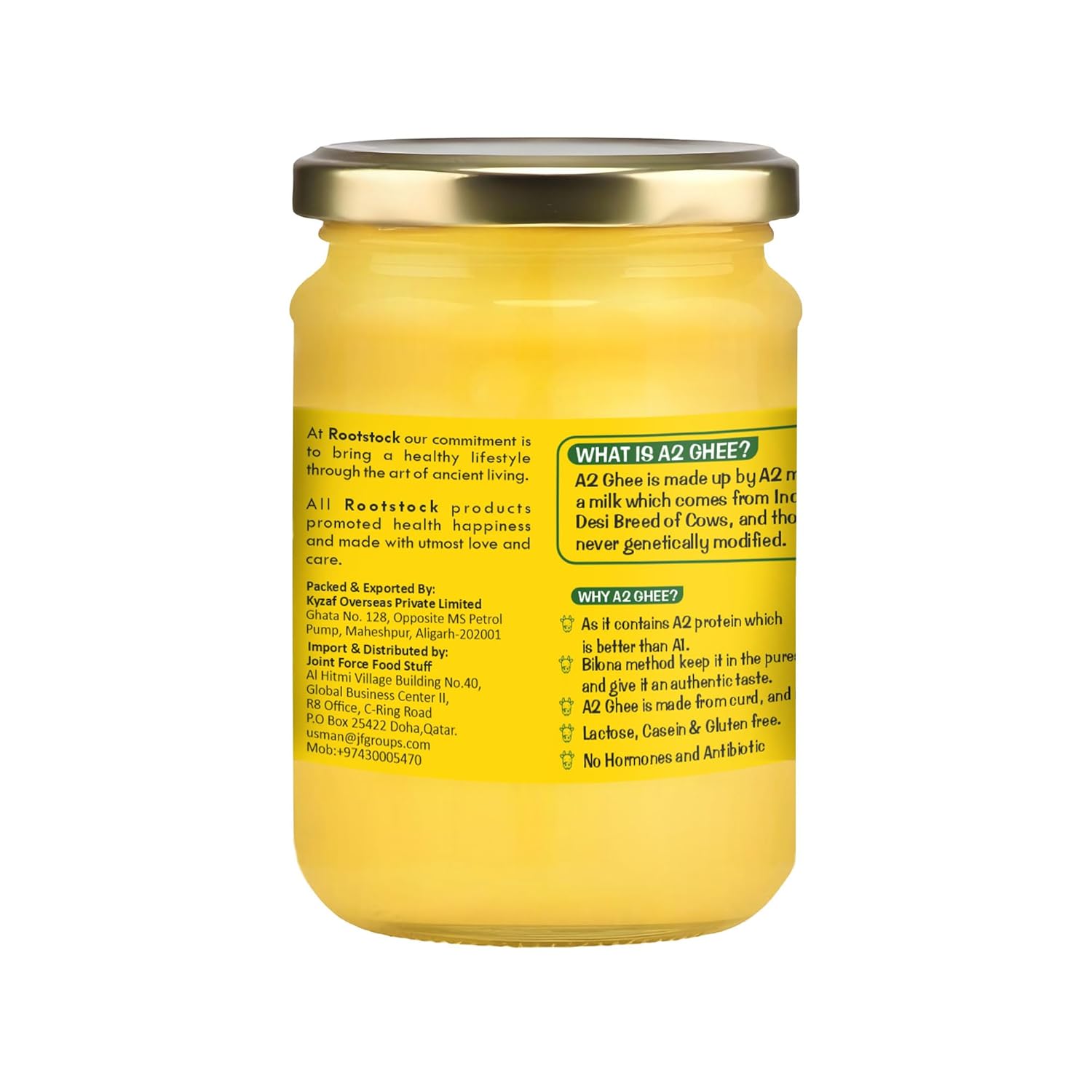 Organic A2 Cow Ghee By Rootstock Because U Live Long | Rich In Nutrients Churned From Vedia Bilona Method Grass-Fed Homemade Cow Ghee | (500ml) 16.9 Ounce | Jar Pack