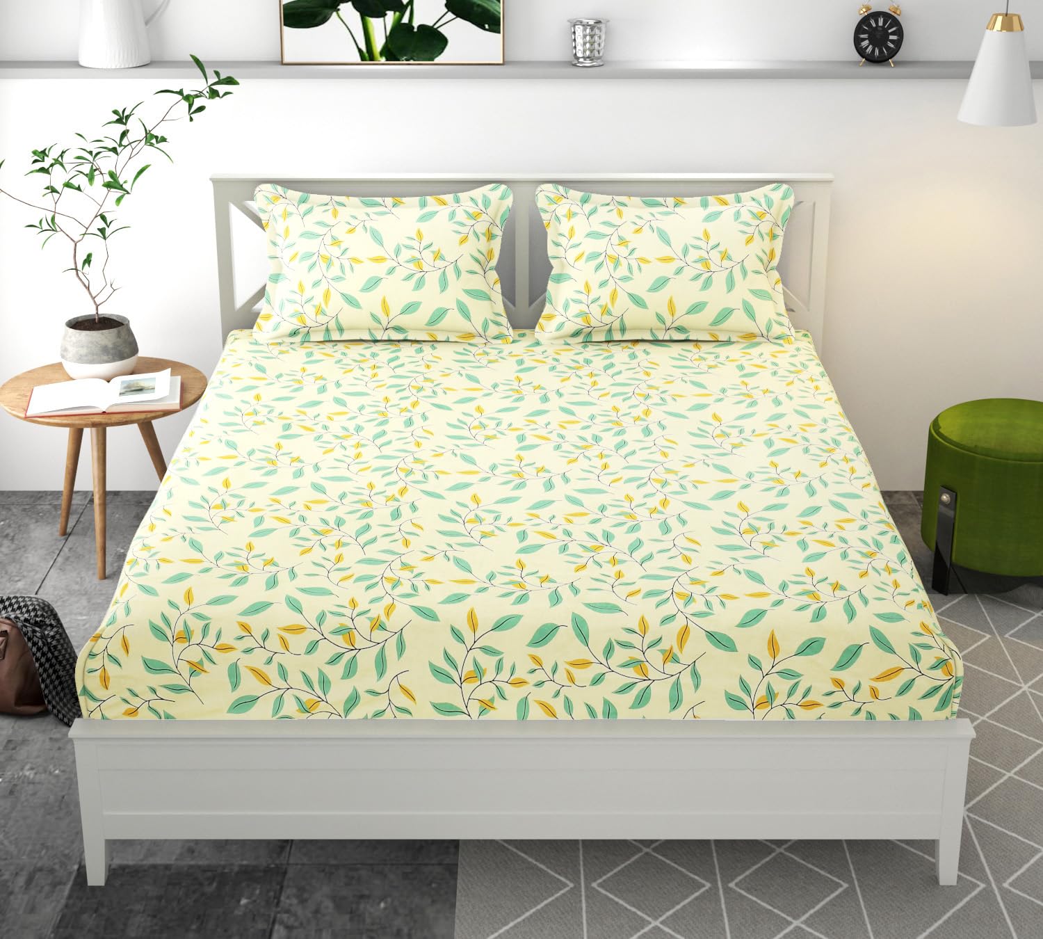 100% Cotton Double Bed Bedsheet Set With 2 Matching Pillow Covers | 90 X 90 Inches, Beige - Ideal For Villas, Guest Houses, & Daily Home Use Double Bedsheet