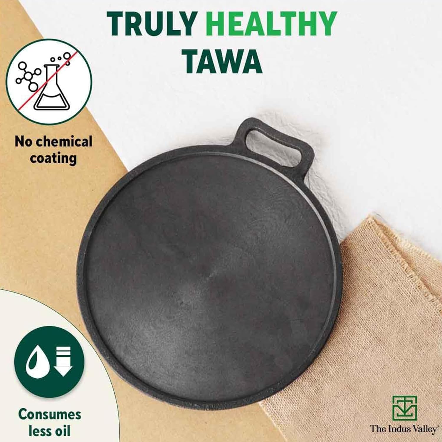 Super Smooth Cast Iron Tawa For Dosa, Chapathi + Free Spatula - 30.5cm, 12 Inch, 3 Kg | Induction Friendly, Naturally Nonstick, Pre-Seasoned Tawa, 100% Pure & Toxin-Free