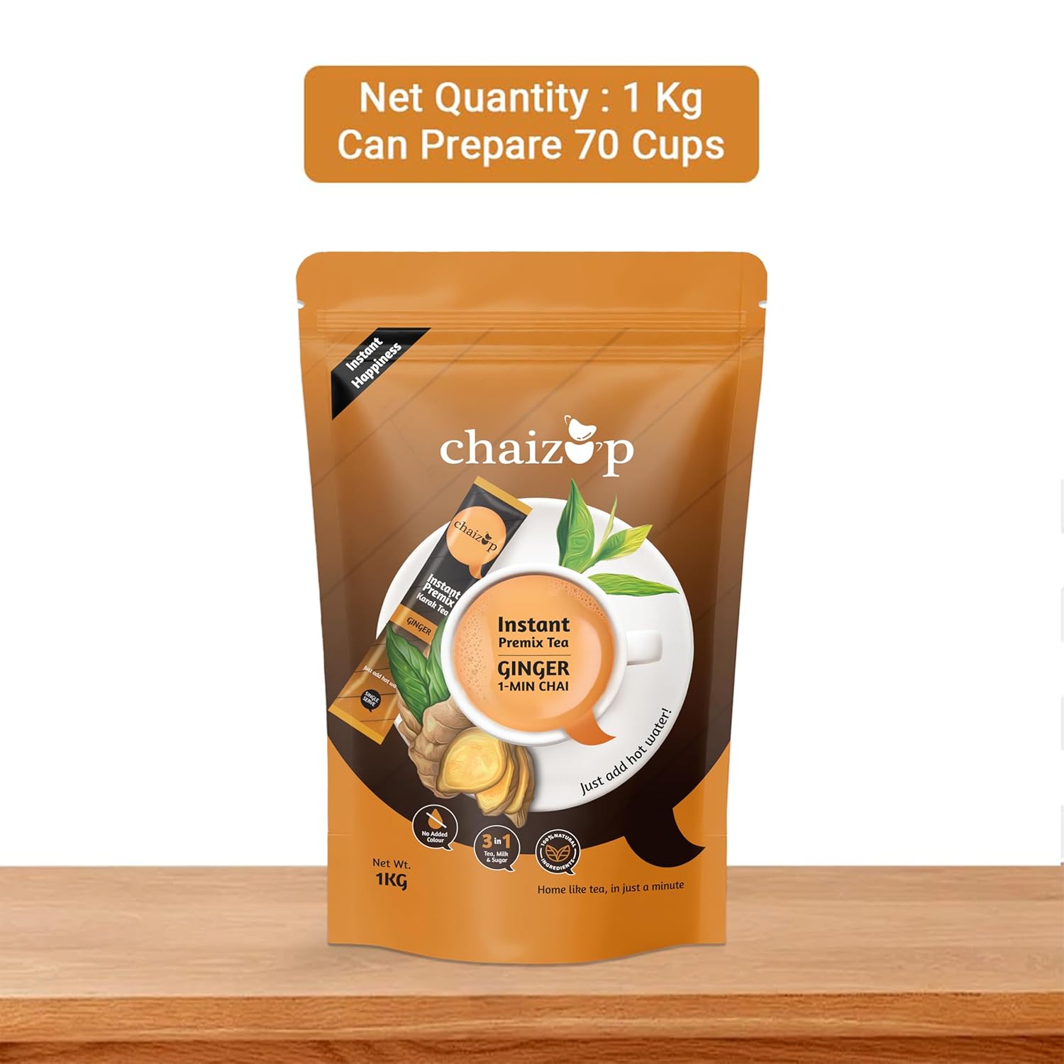 Chaizup Premium 1 Min Instant Ginger Tea Premix - 1 Kg Poly, 35.2 Ounce | Just Add Hot Water - Assam Adrak Chai Powder | Low Caffeine, No Added Color - Home Like Tea