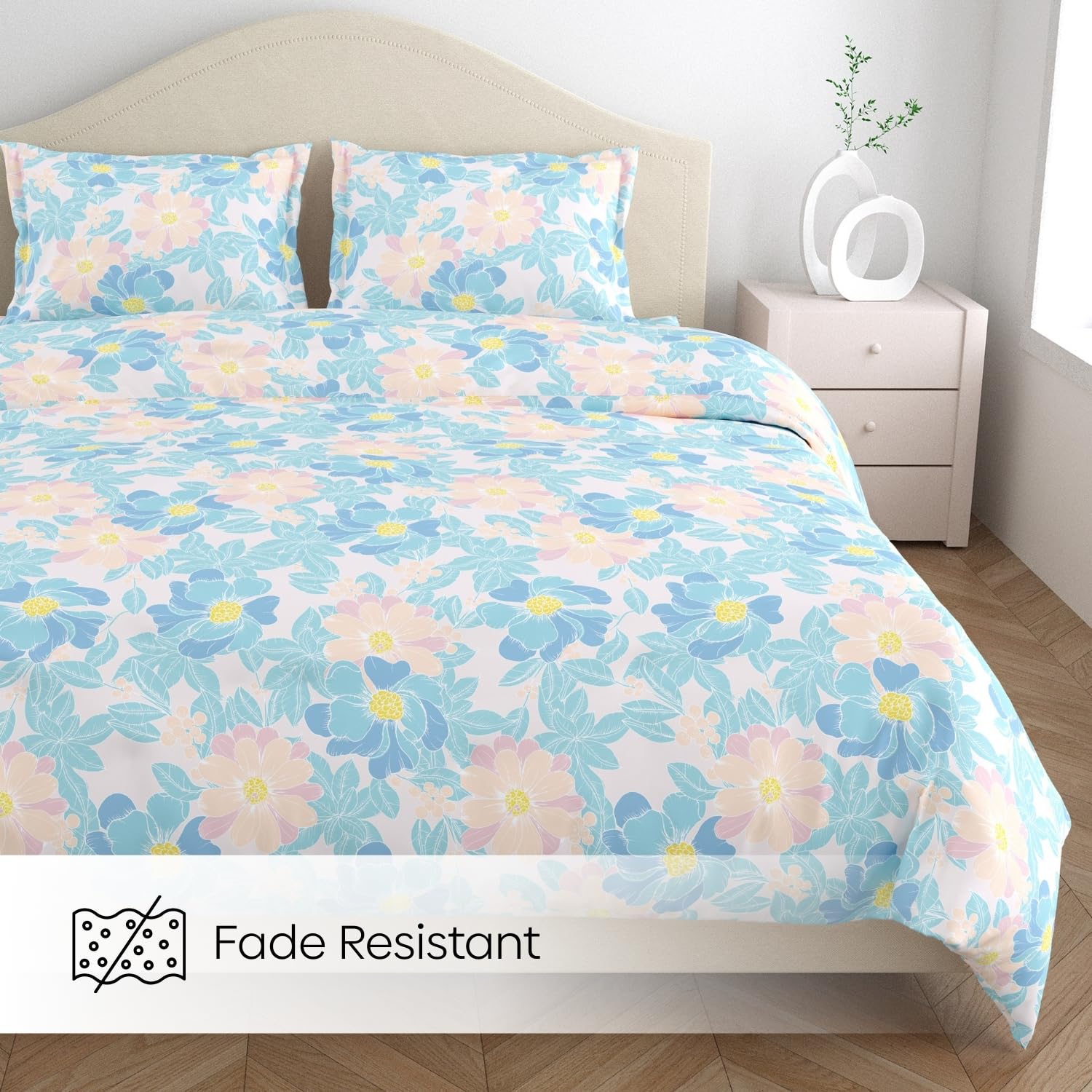 Bedsheet Double Bed For Queen Size - 100 X 90 Inches 2 Pillow Cover, Sky Blue | Ideal For Everyday Use | Soft, Skin-Friendly & Durable Cotton Fabric
