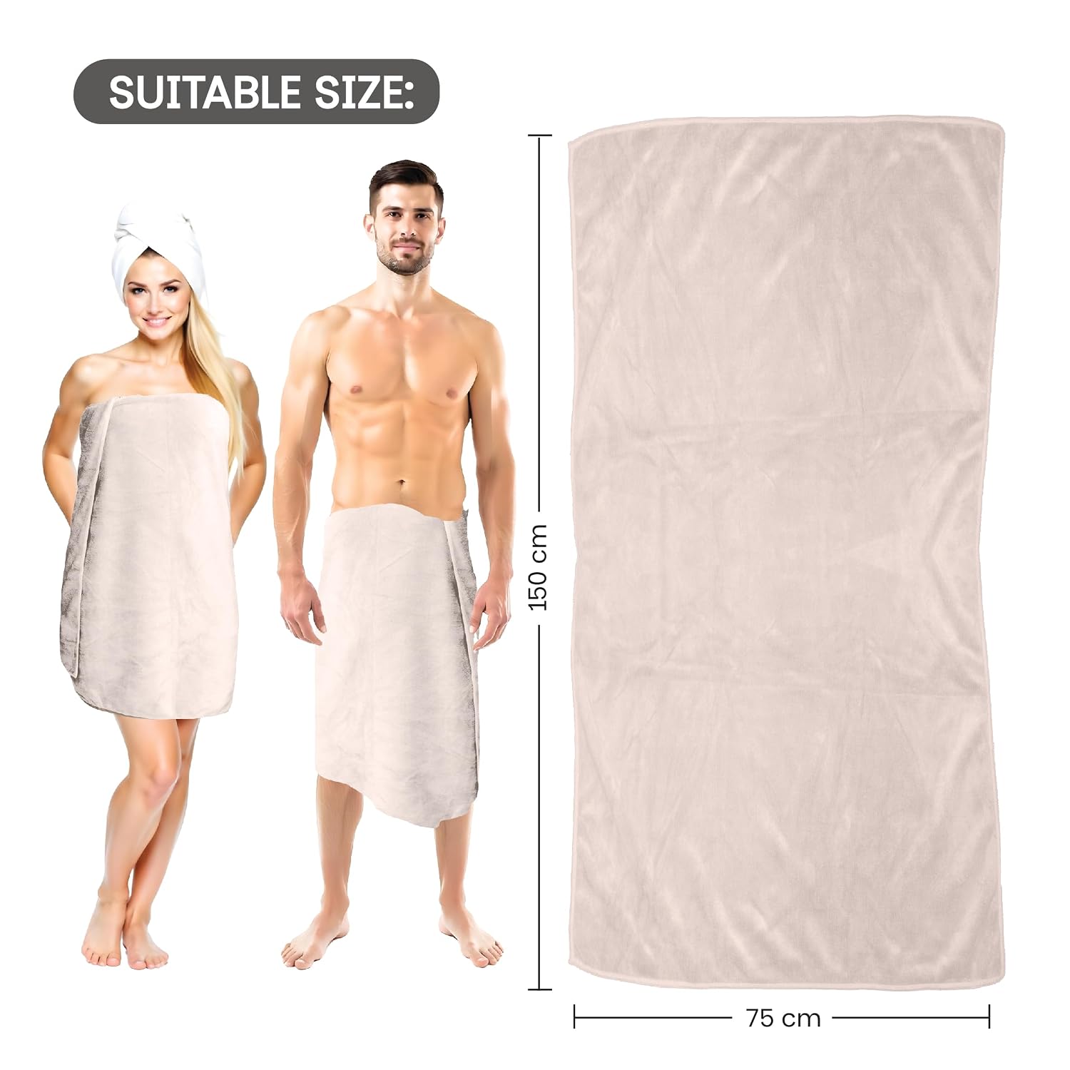 Housse Premium Microfiber Bath Towel 550 Gsm | Extra Large Quick Dry Towels Super Soft Plush | Ultra Absorbent For Home, Swimming, Sports, Travel (Beige)
