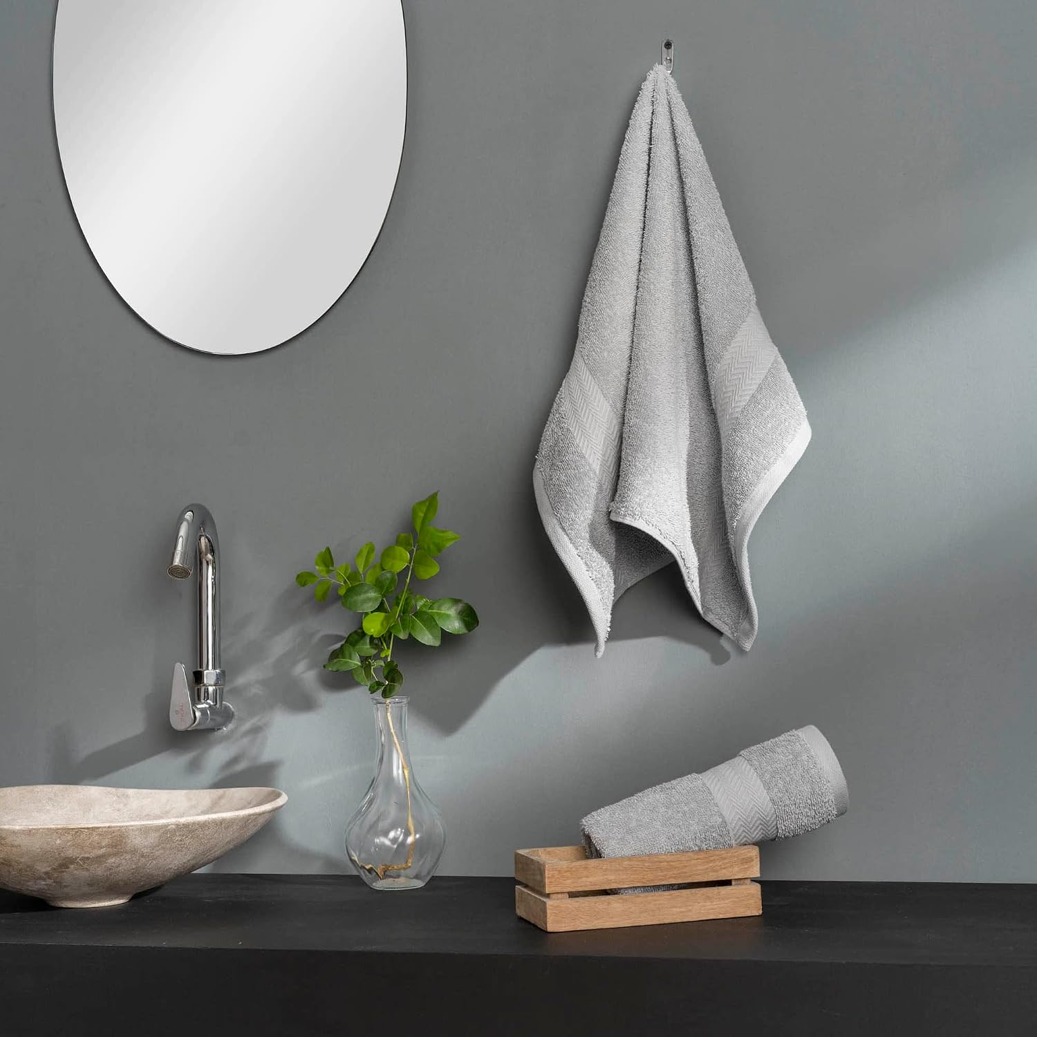 Ddecor Cotton Hand Towel 500 Gsm - Pack Of 2 (Light Gray)