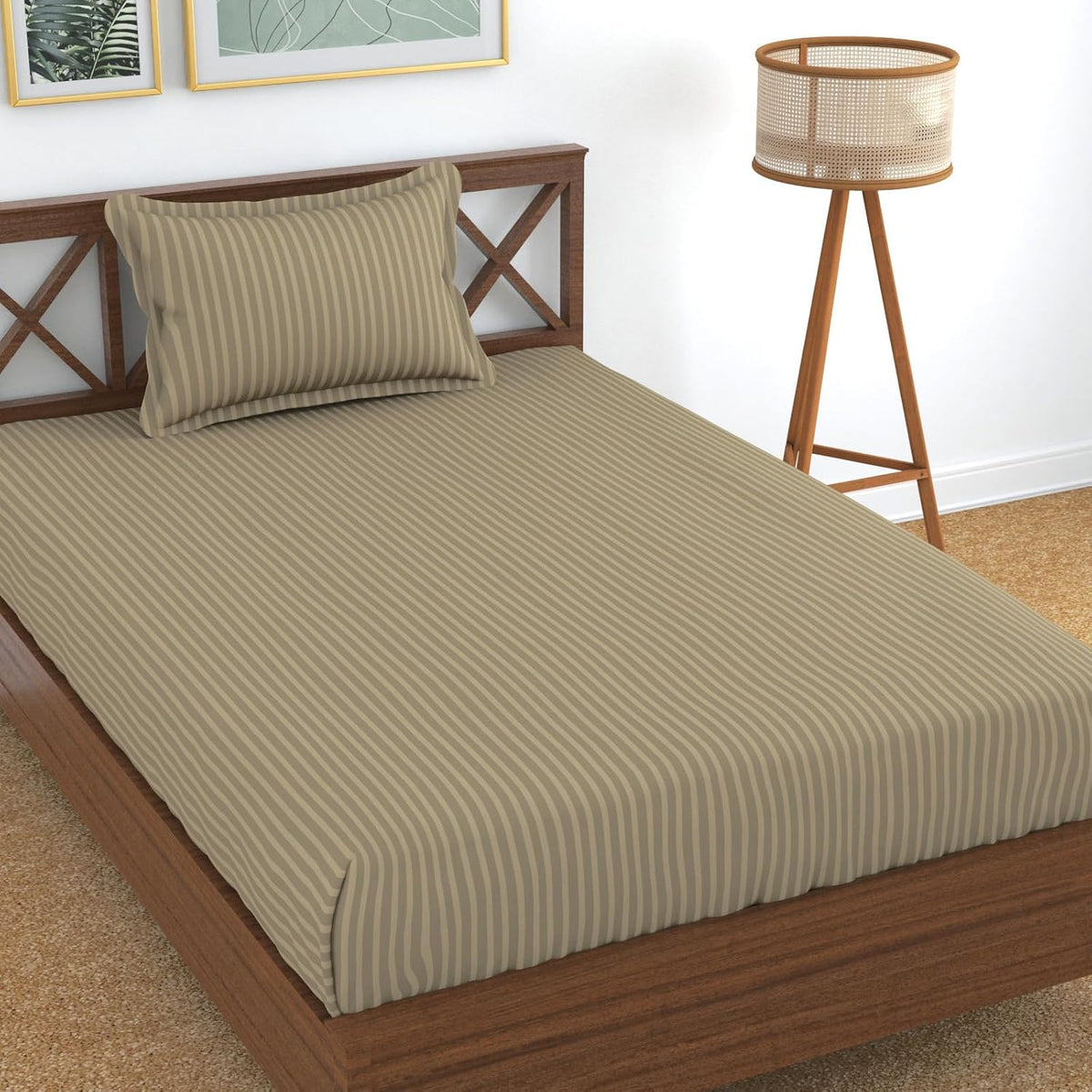 Glace Cotton Single Bedsheet With 1 Pillow Cover (89 X 57 Inches, Beige) | Long Lasting Durability & Comfort For Your Living Space